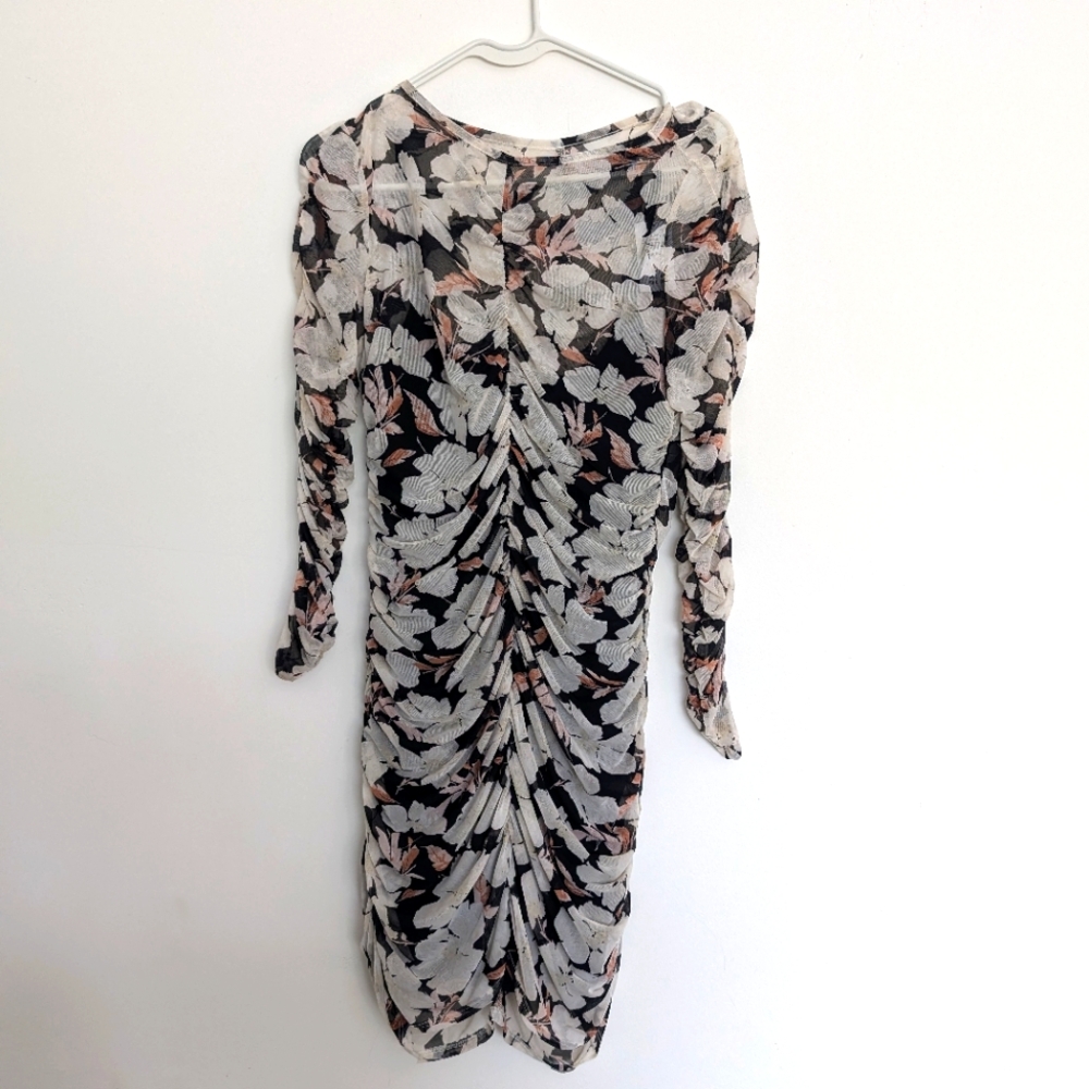 Abercrombie & Fitch Floral Ruched Mesh Fitted Bodycon Dress